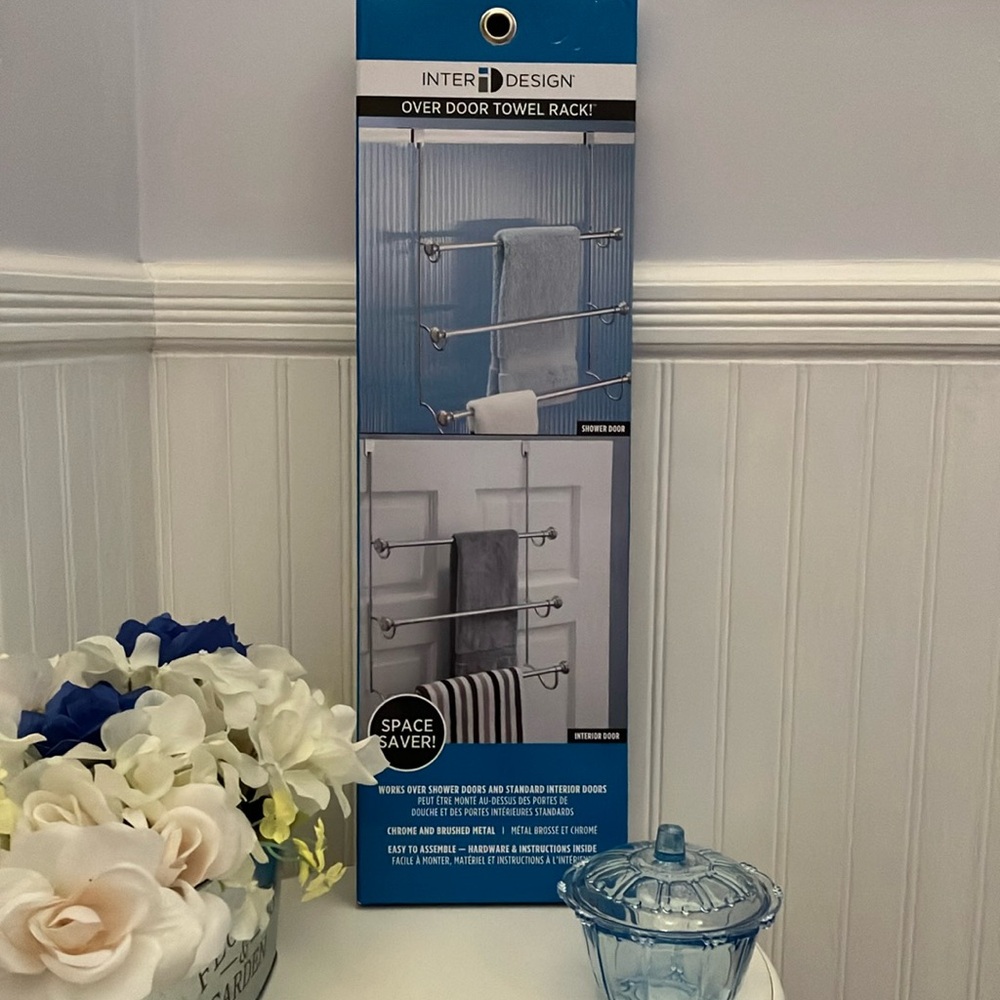 NWT Over The Door Towel Rack, Chrome & Brushed Metal